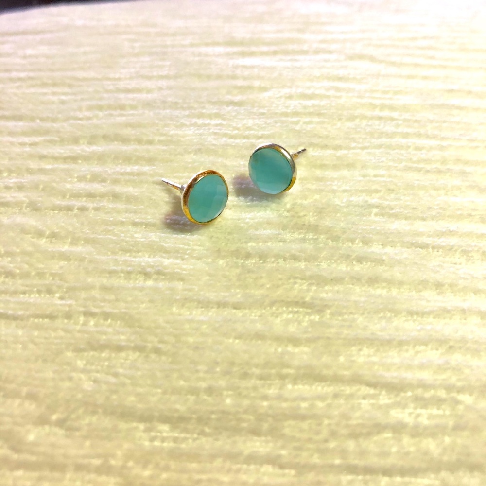 Teal and gold stud earrings